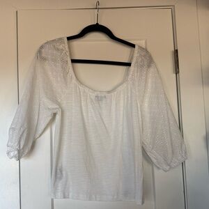 Sanctuary White Round Neck with Cotton Eyelet Puff Sleeves - Size M